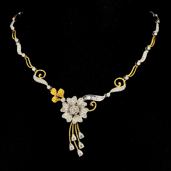 Elegant Gold and Diamond Jewelry Set with Necklace and Earrings - Image 2